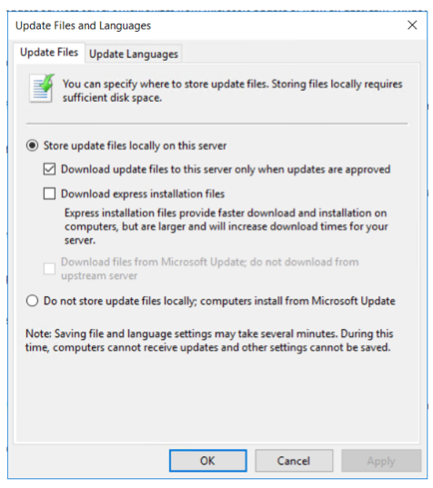 configure the update files tab